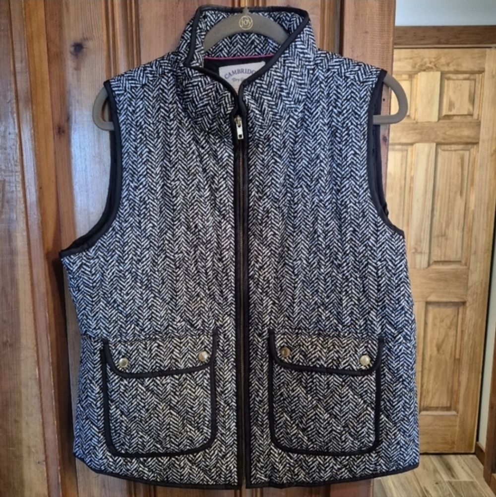 ❤️‍🔥Cambridge Dry Goods Womens XL Black White Herringbone Quilted Puffer Vest